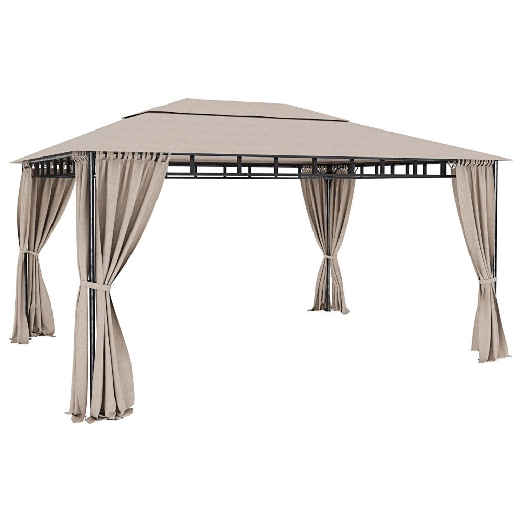 Gazebo Da Giardino 3 x 4 M Con Tende Laterali Richiudibili Struttura In Acciaio Robusto Copertura 180 g/m² Con 4 Teli Laterali Esterno Giardino Piscina Fiere Ombreggiante Privacy Ecrù