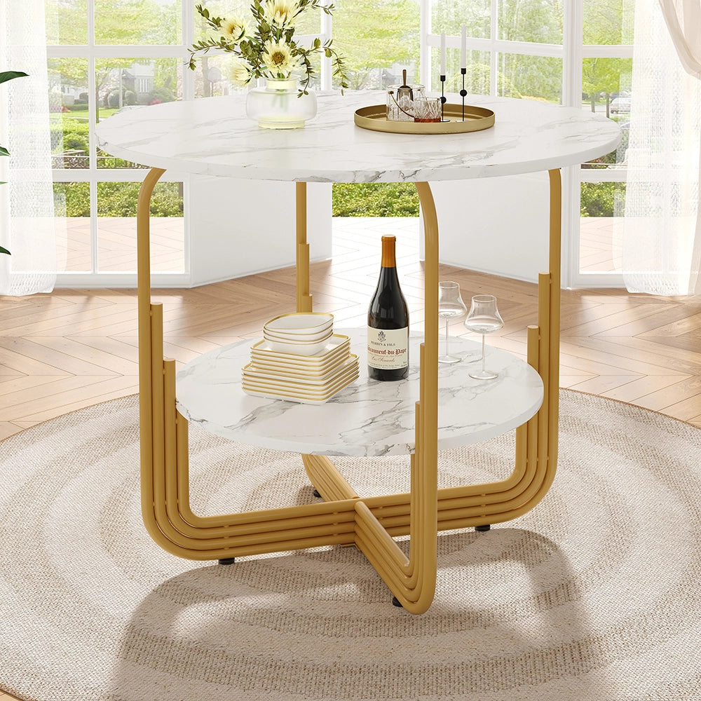 Set tavolo-Xylo-80cm rotondo 4 sedie grigio piedi dorati piano marmorizzato