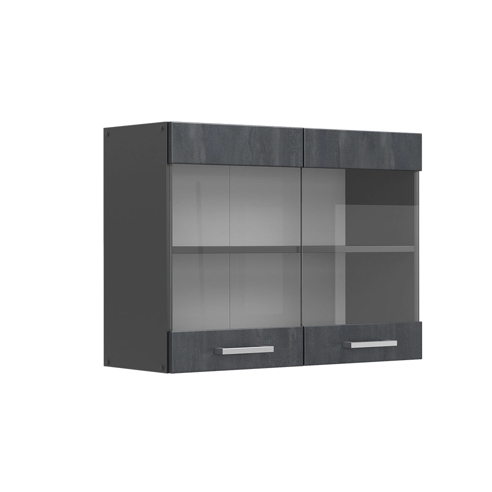 Vicco Mobile da cucina in vetro Calcestruzzo nero 80 cm