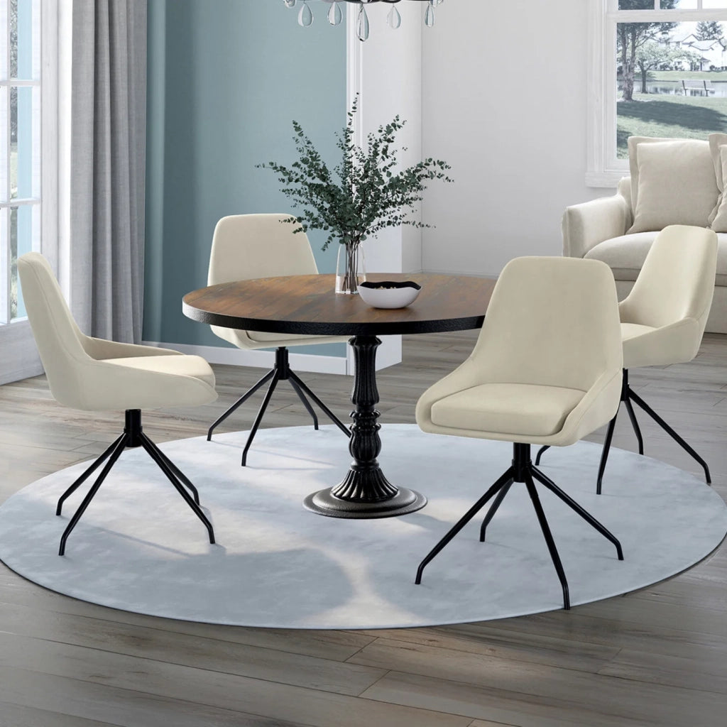 IDMarket - Set di 4 sedie girevoli in velluto beige THALYA con braccioli