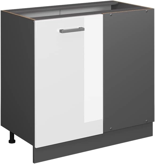 Mobile ad angolo cucina R-Line, Bianco lucido, 86 cm senza piano di lavoro, per la libera combinazione all'interno di sistemi cucina modulari