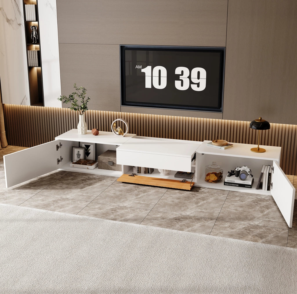 Mobile TV moderno 180 cm bianco con ripiano estraibile per proiettore