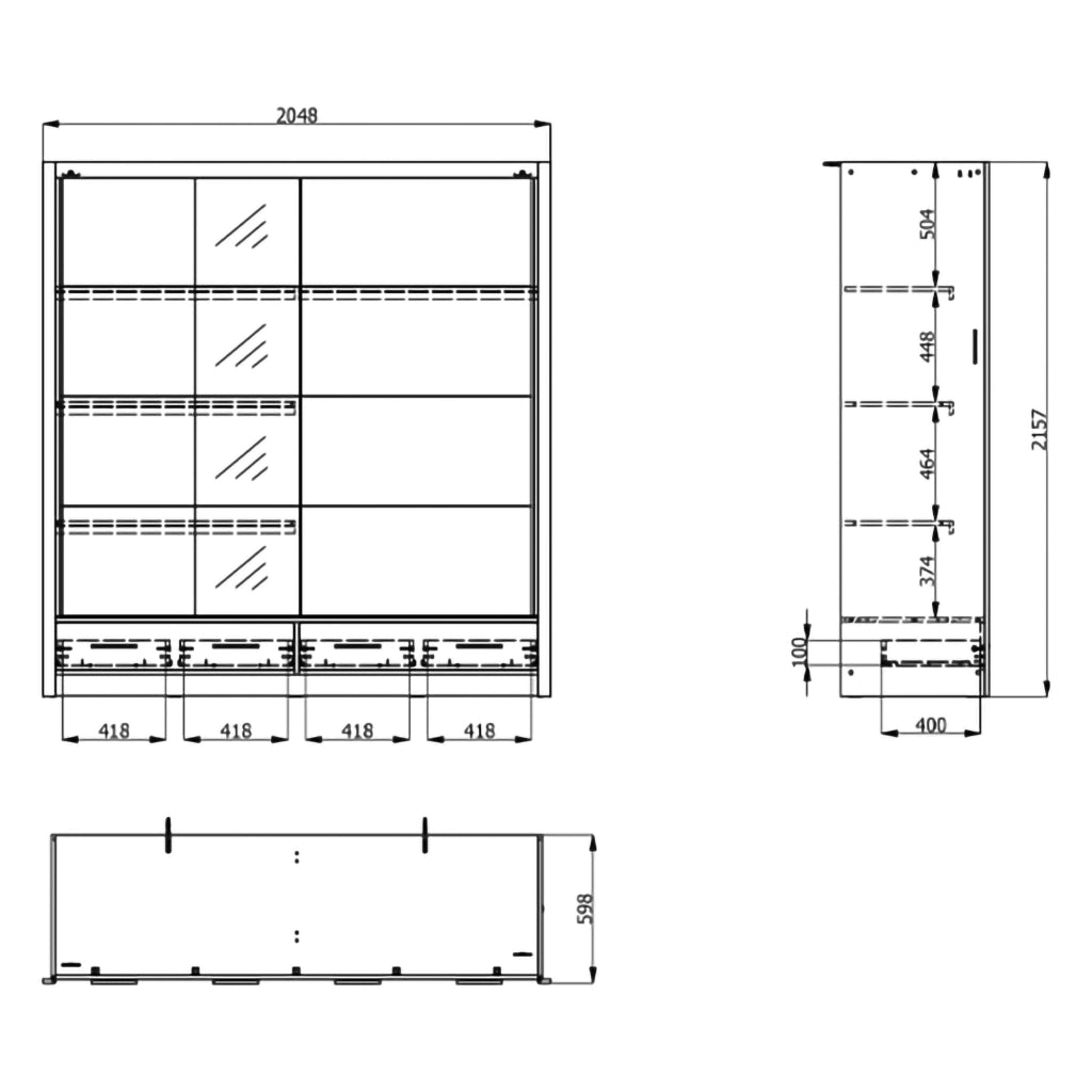 Armadio Camera da Letto Copala, Guardaroba 2 Ante 4 Ripiani, 205x216h cm Bianco Opaco