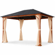 Gazebo 3X4 Metri Per Giardino Con Tetto In Acciaio Zincato Struttura Effetto Legno Tende Laterali Impermeabile Per Outdoor Patio Terrazza 300 X 400 X 295 Cm Effetto Legno E Beige