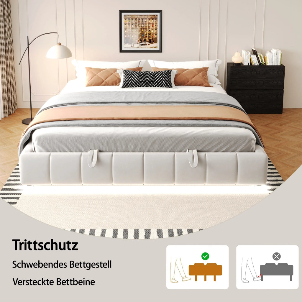 LETTO Contenitore 180x200 cm senza testiera, LED, Beige, flanella