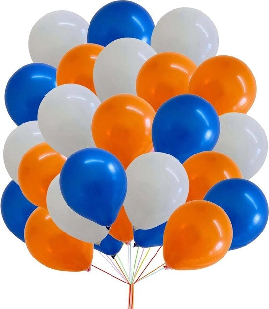 Set di palloni di latex per festa da 30 pezzi - colore bianco, arancione, blu - 254 cm - pallone per decorazione con pompa