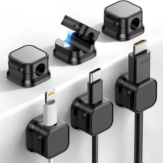 6 pezzi di Ospitante cavo magnetico - Nero - Clip cavo - Organizzatore di ufficio - Autoadesivo - Gestione del cavo