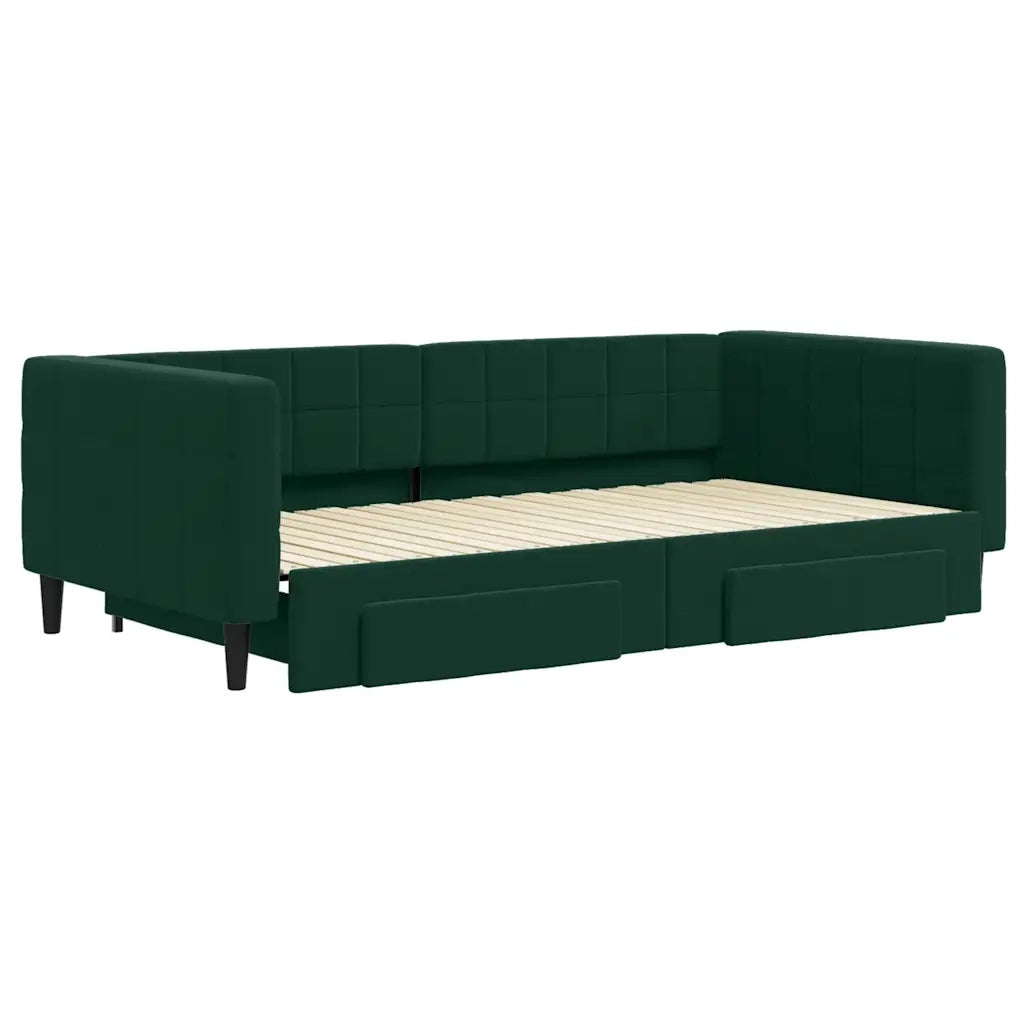Divano Letto Estraibile Cassetti Verde Scuro 100x200cm Velluto 3196748