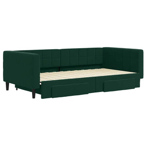 Divano Letto Estraibile Cassetti Verde Scuro 100x200cm Velluto 3196748