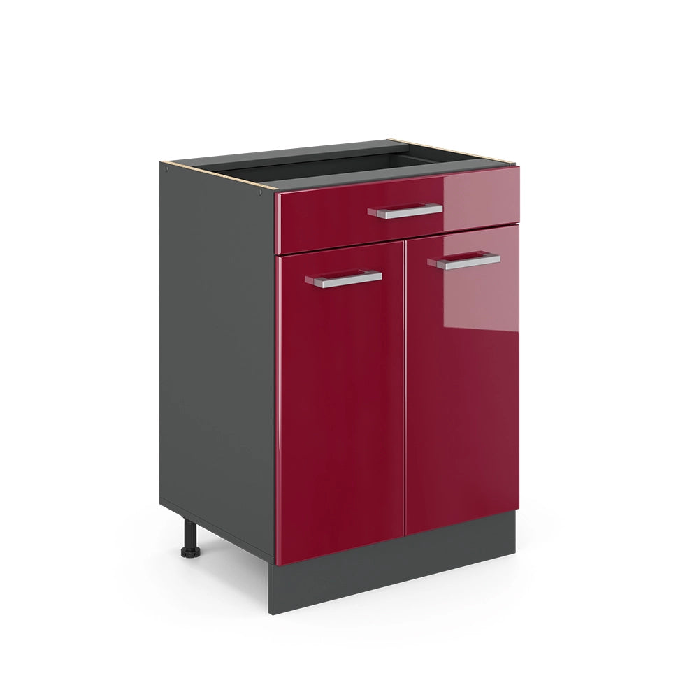 Vicco Mobiletto base per cucina Rosso lucido 60 cm con cassetto, senza piano di lavoro