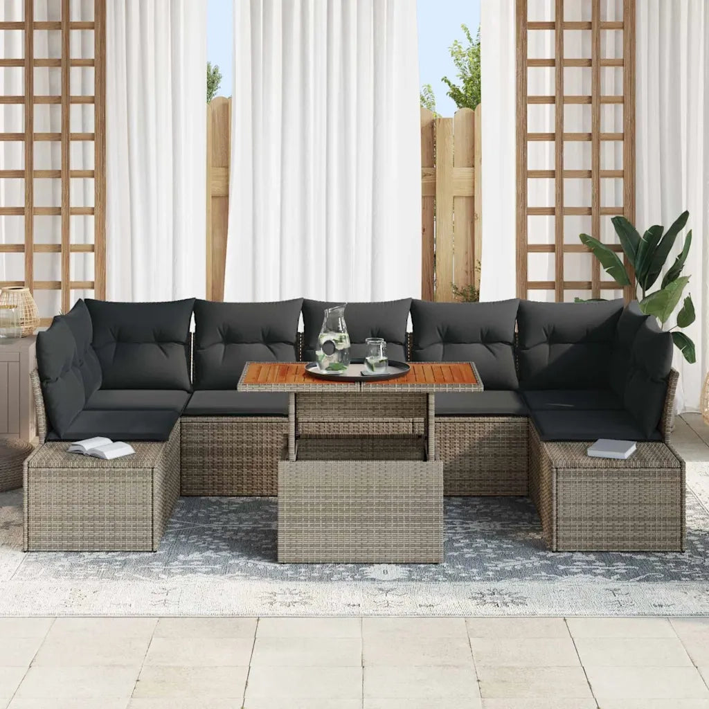 Set da Pranzo per Giardino con cuscino 8 pcs Grigio e Marrone 3349929