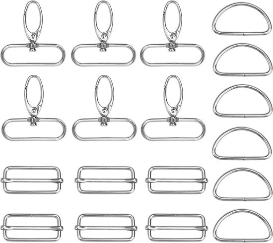 Set di accessori per il lavoro - 18 pezzi - Cerniere D e carabinati - Ganci adattabili - Attrezzi per cucito - Cinture per cani e portachiavi - Catena in acciaio inox di alta qualità - Accessori per il fai da te