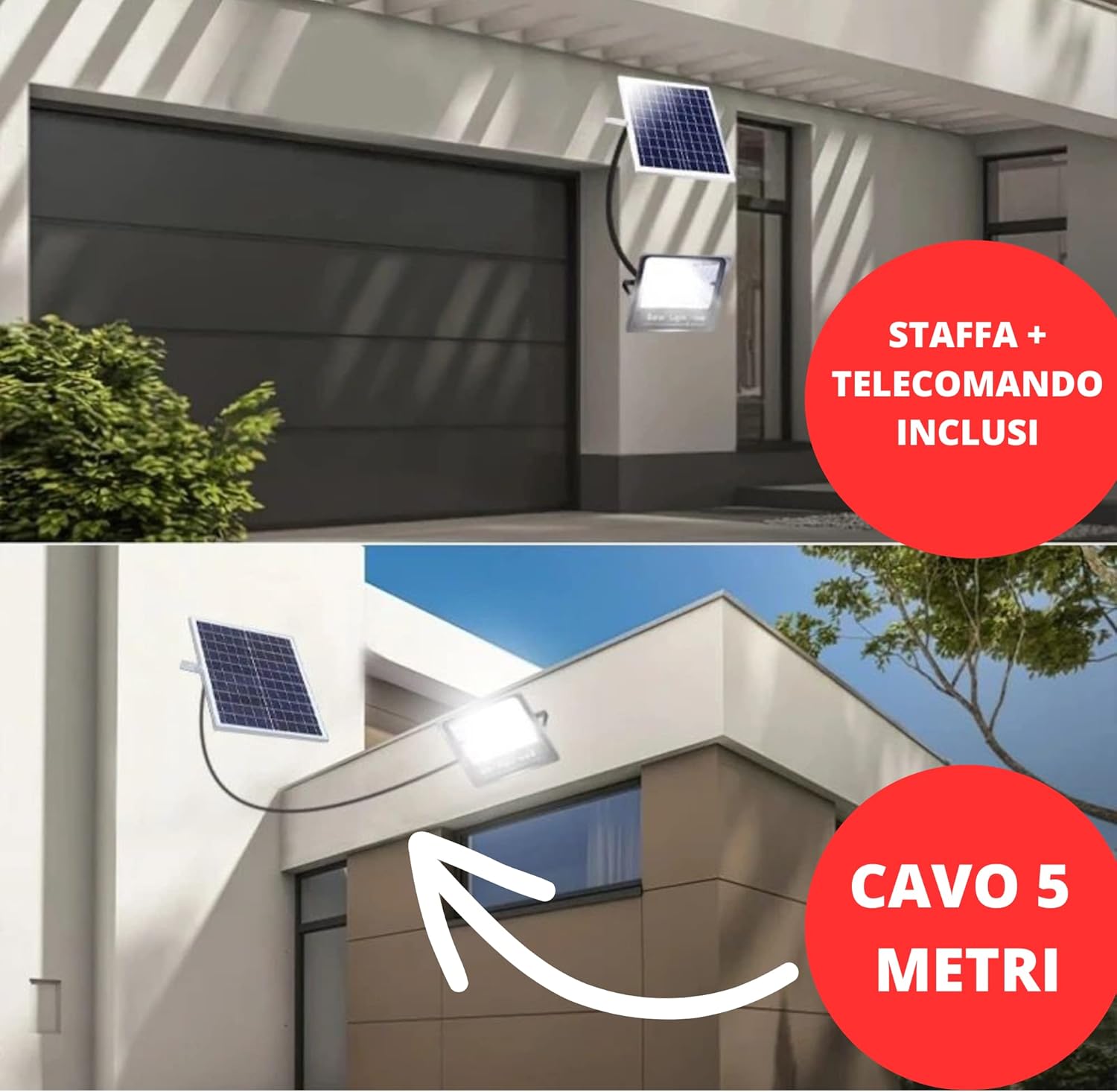 Faretto Led Esterno con Pannello Solare, Faro a Led da Giardino 1000 w