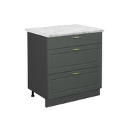 Mobiletto base per cucina Fame-Line Verde-oro rustico/Antracite 80 cm con 3 cassetti, PL Marmo Vicco