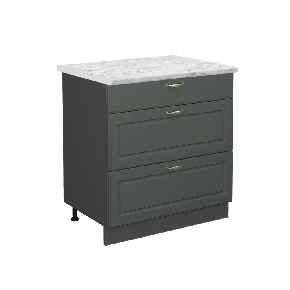 Mobiletto base per cucina Fame-Line Verde-oro rustico/Antracite 80 cm con 3 cassetti, PL Marmo Vicco