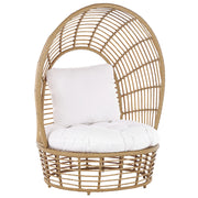 Sedia Cestino Beige Rattan Cuscino Seduta Schienale Alto Boho Terrazza Soggiorno