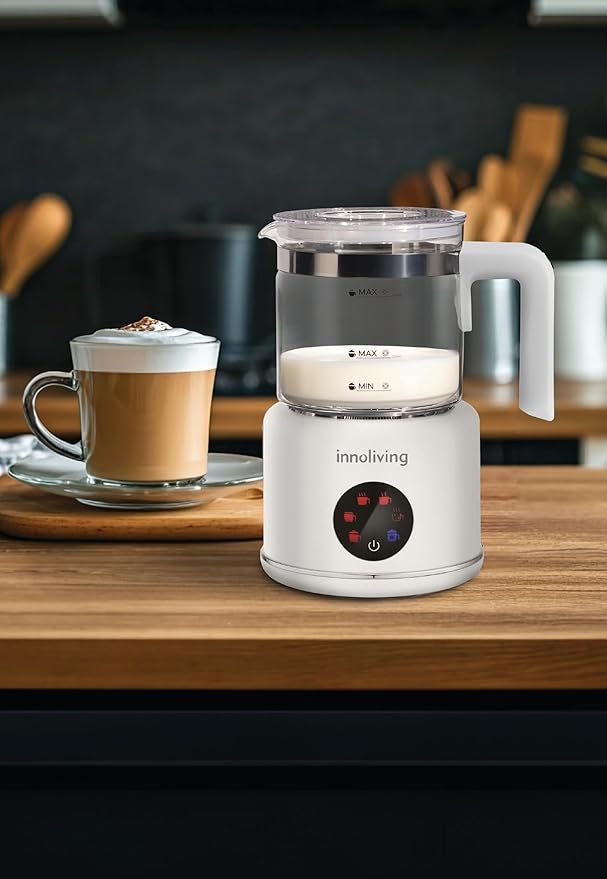 Innoliving Montalatte Elettrico INN-786, Capacità 350ml, Funzione Schiuma Calda e Fredda, Rivestimento Antiaderente, Design Compatto, Facile da Pulire, Ideale per Cappuccini e Bevande Calde