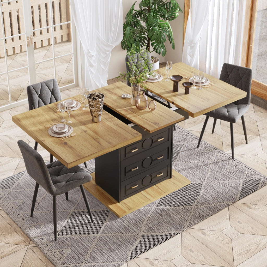 Tavolo allungabile con 2 cassetti e vano con chiusura magnetica in MDF e metallo per cucina e soggiorno naturale
