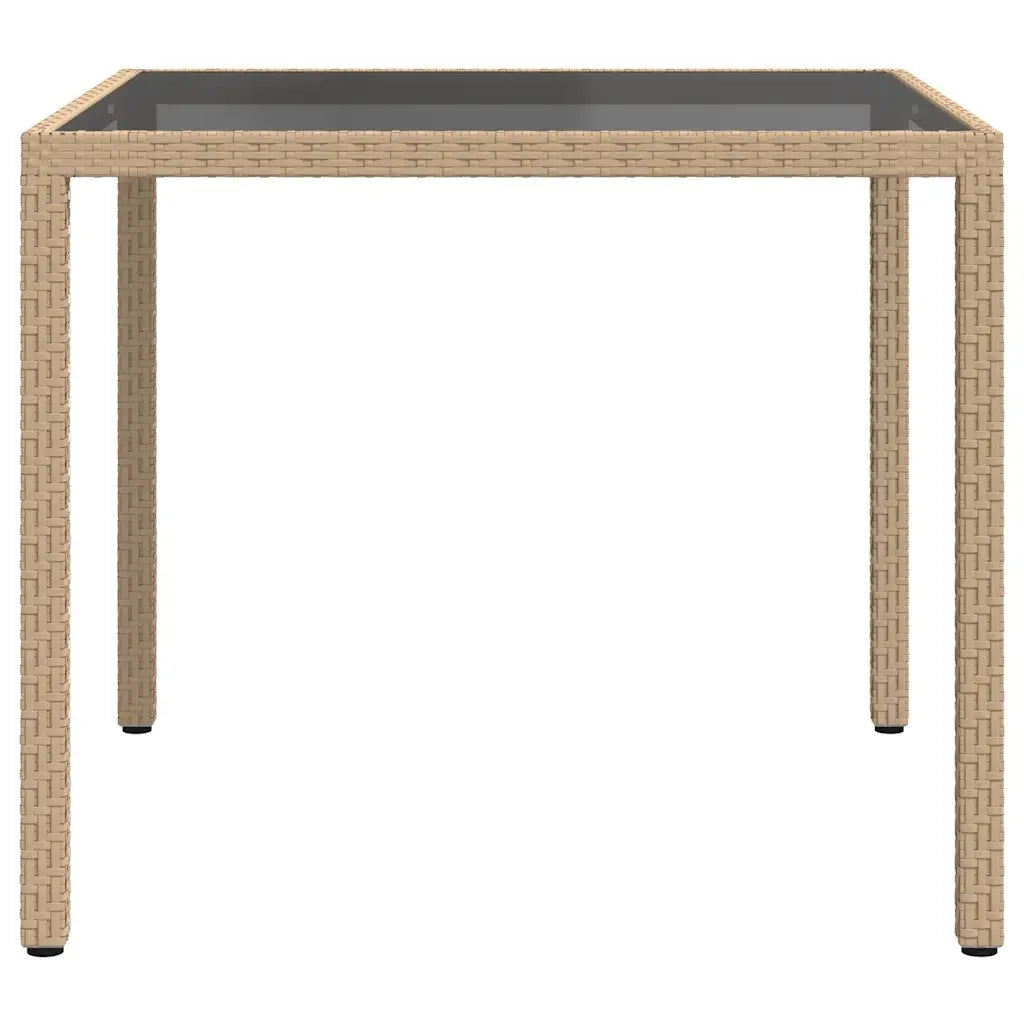 Tavolo Giardino 90x90x75 cm Vetro Temperato e Polyrattan Beige 316703