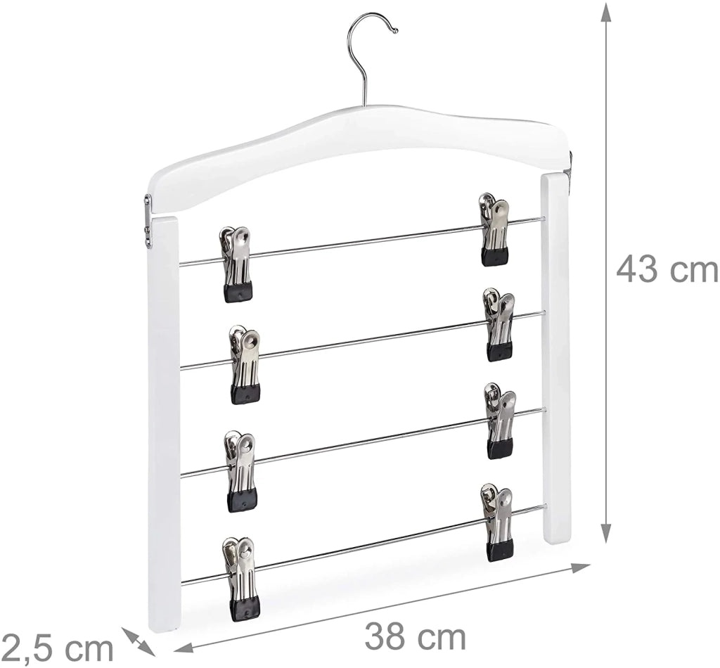 Set di 3 grucce multi-gruccia in legno per abiti e pantaloni clip e ganci salvaspazio 360° bianco 13_0000734