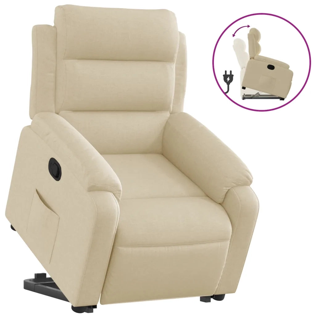 Poltrona | Sedia Relax Alzapersona Reclinabile Crema in Tessuto