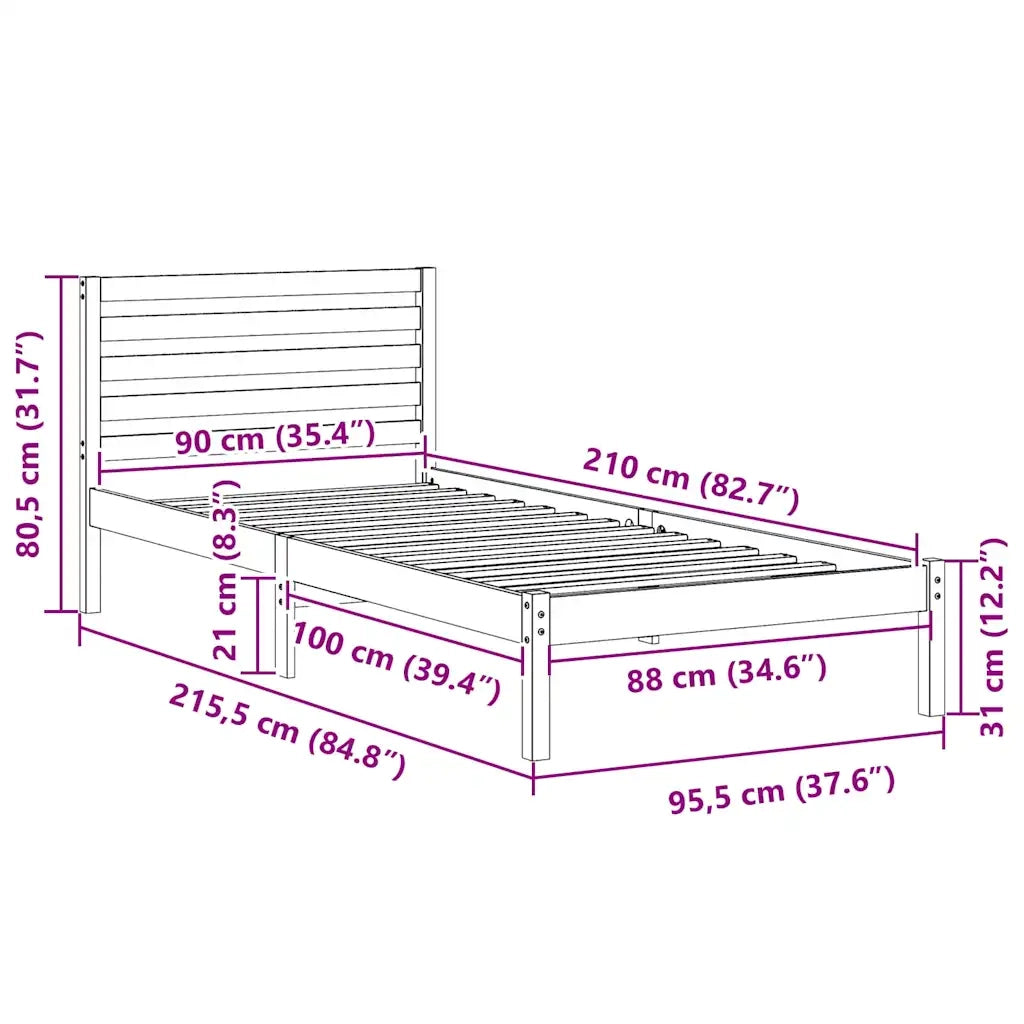 Struttura del letto Marrone cerato 90 x 210 cm Pino massello 872307