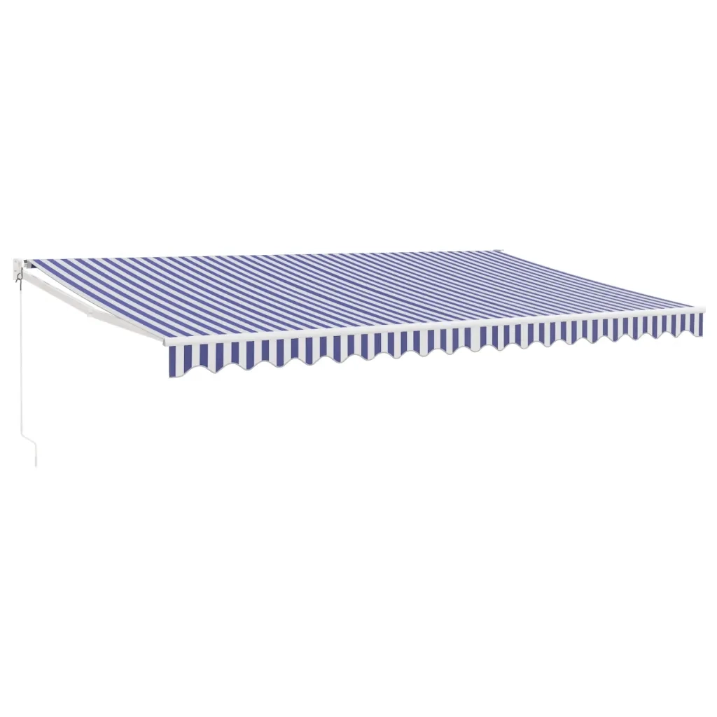 Tenda da Sole Retrattile Blu e Bianca 5x3 m Tessuto e Alluminio