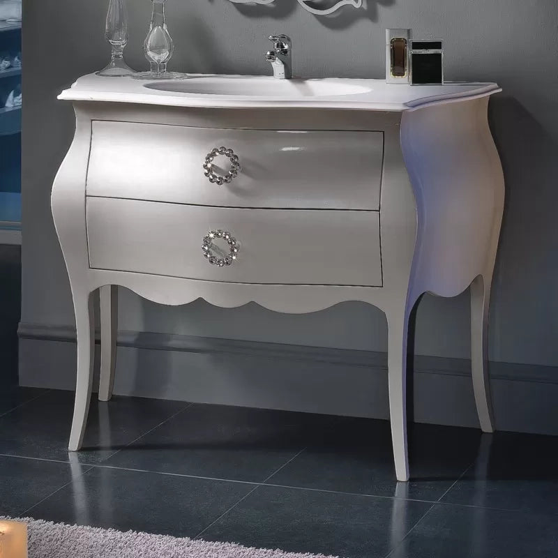 Mobile bagno 2 cassetti laccato tortora madreperla misura l.108 p.55 h.82 (1370) - Mobili 2G