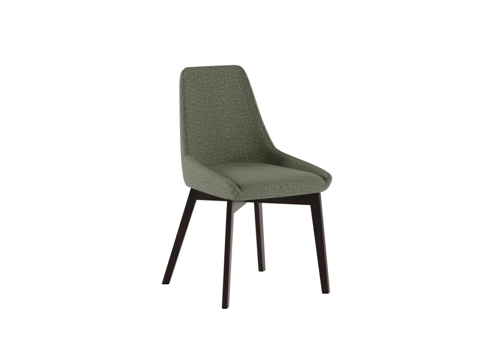 Sedia Vera da pranzo con seduta e schienale in tessuto verde e struttura in legno massello di noce - Design classico contemporaneo