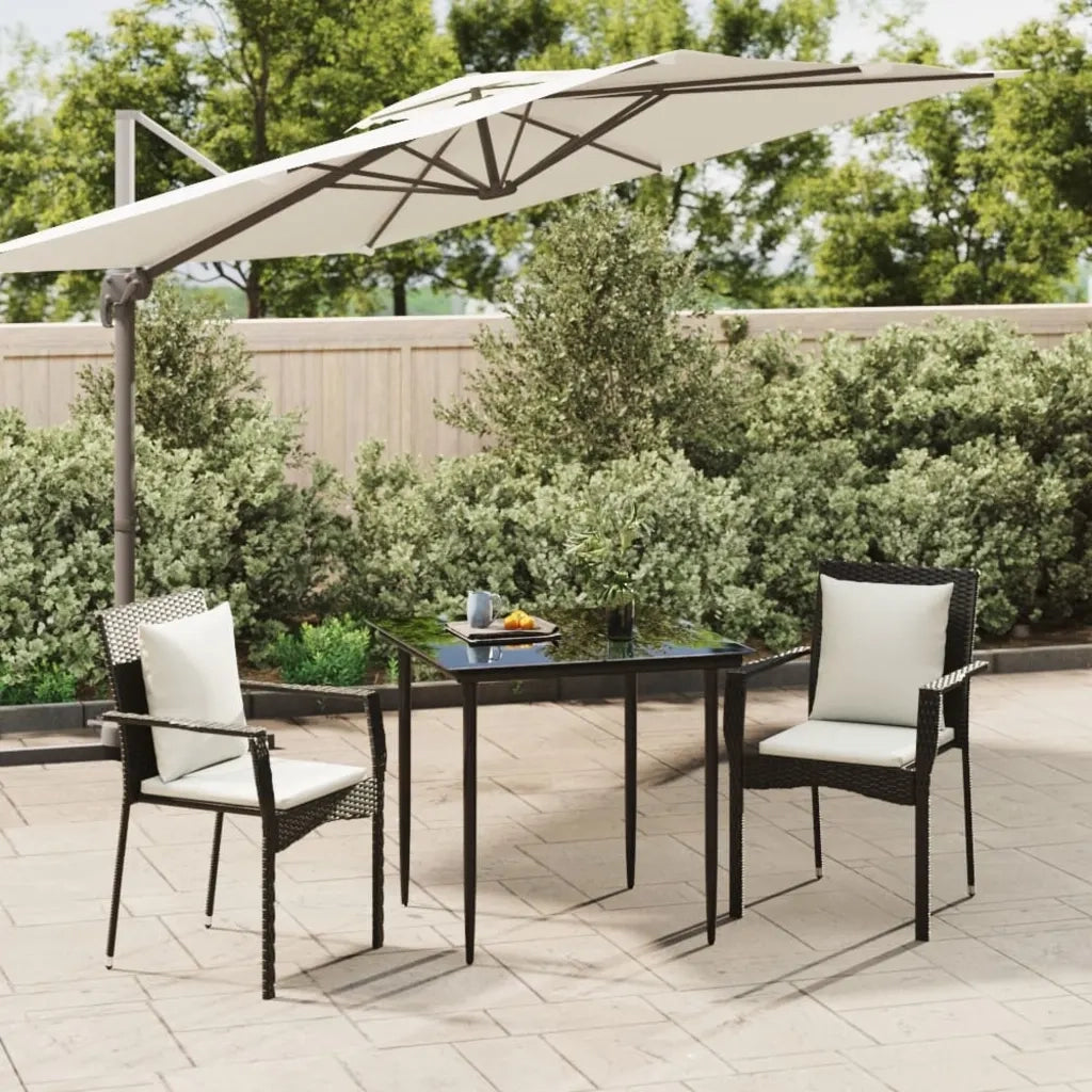 Set da Pranzo da Giardino 3 pz con Cuscini Nero in Polyrattan 3185095