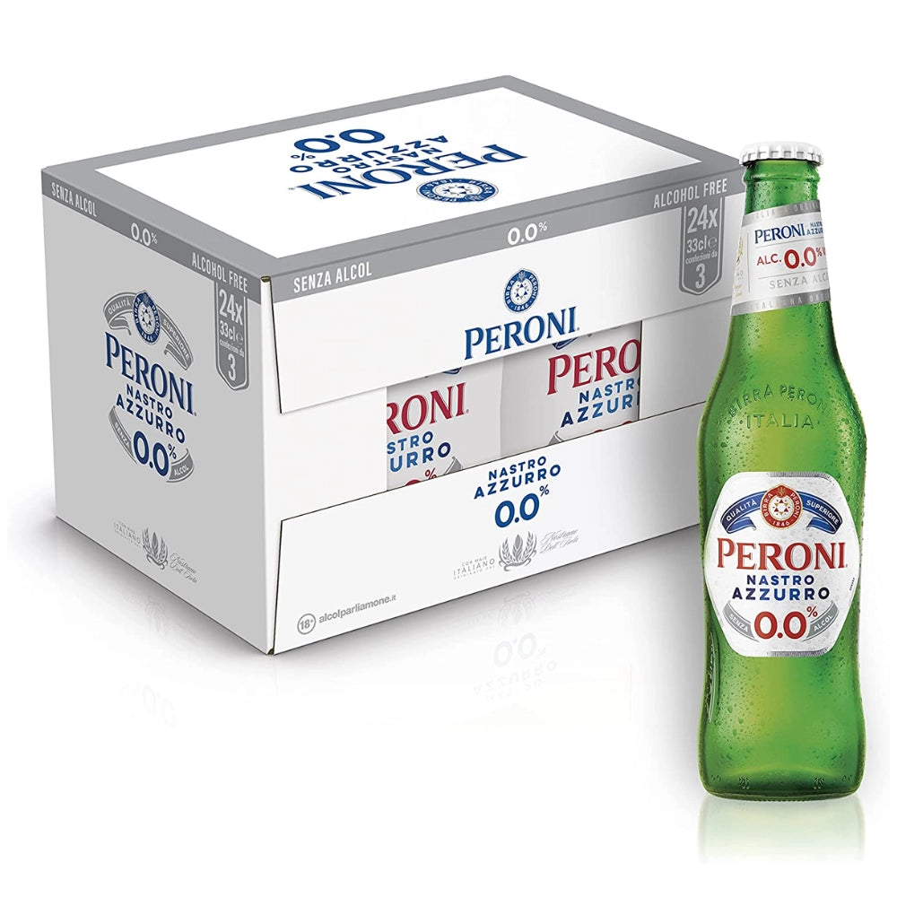 Birra peroni nastro azzurro zero alcol confezione 24 bottiglie da 33 cl