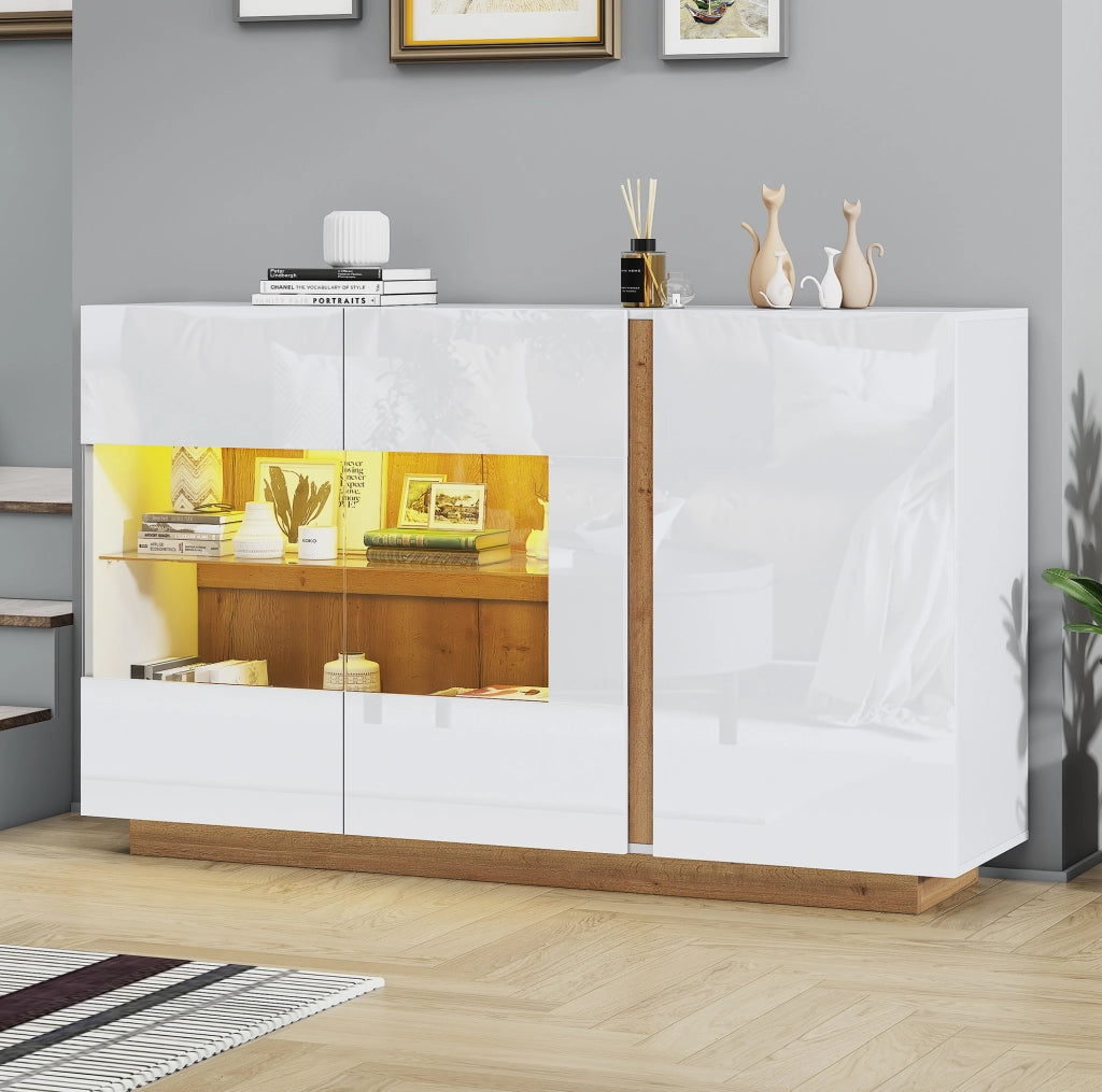 Credenza moderna lucida con LED RGB e ante in vetro