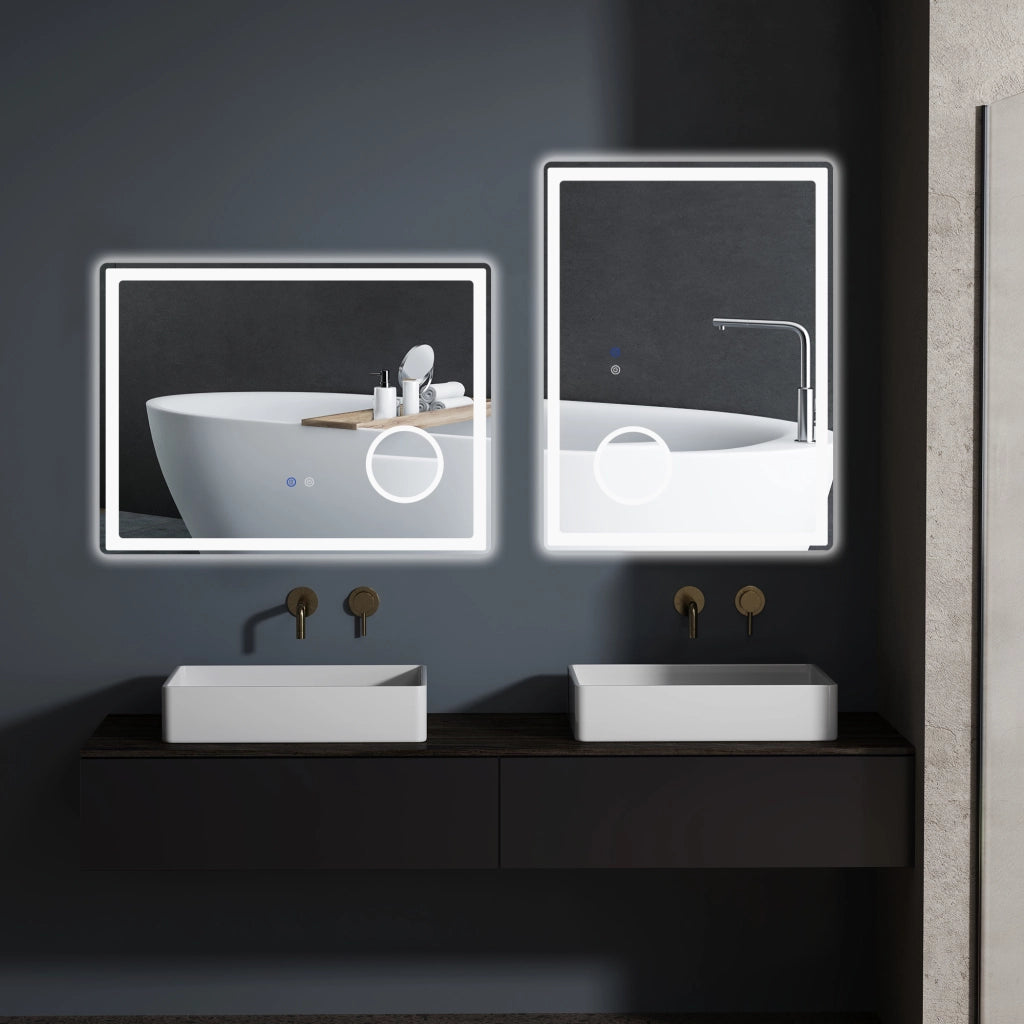 Specchio da bagno LED con ingrandimento 3x, touch, 3 tonalità luce, antifog, bianco