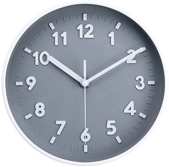 Orologio da parete silenzioso 20 cm, facile da leggere, grandi numeri, non ticchettante, rotondo, stile moderno, decorativo per cucina, casa, sala da pranzo e ufficio - grigio
