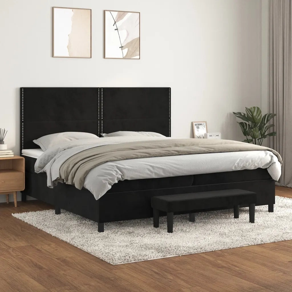 Giroletto a Molle con Materasso Nero 200x200 cm in Velluto 3137805