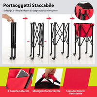 Carrello Porta Palline da Tennis, Carrello da Tennis Pieghevole in Alluminio con Ruote Frenate, Borsa Rimovibile Tasche Laterali, Borsa per Il Trasporto, Max 150 Palline Tennis