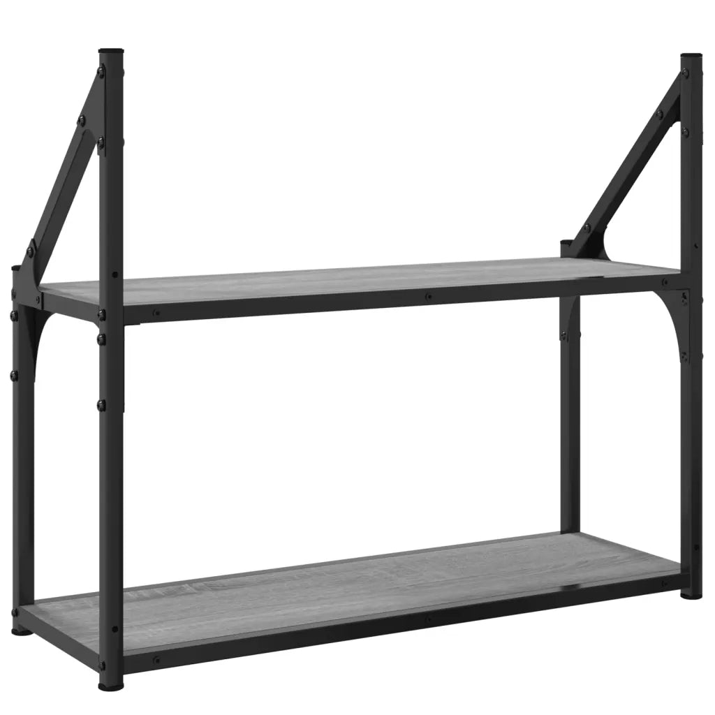 Scaffale Parete | Ripiano a parete | Mensola a parete 2 Ripiani Grigio Sonoma 60x21x51 cm Multistrato