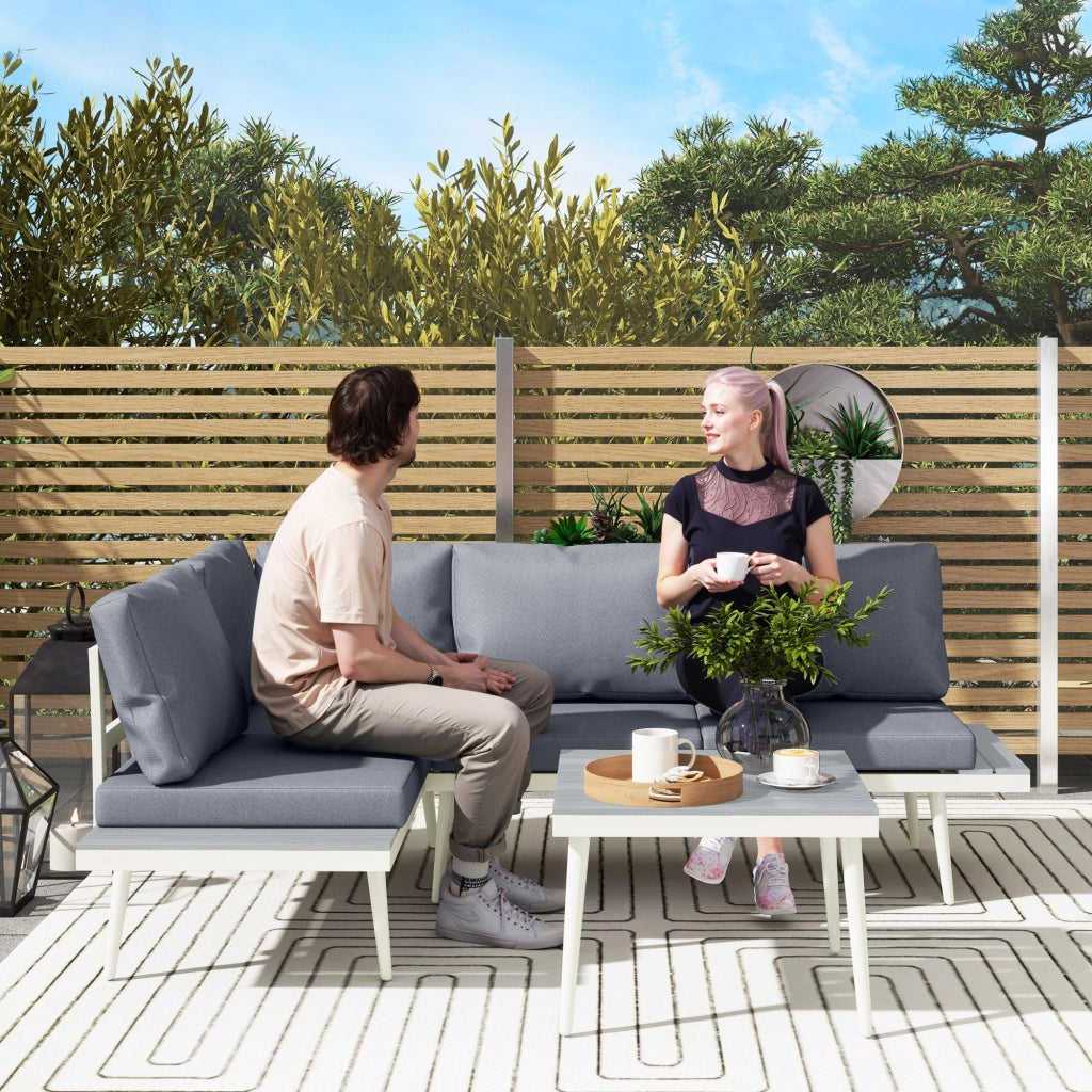 Set Salotto da Giardino 2 Divani con Schienale Regolabile e Tavolino a Doghe Grigio