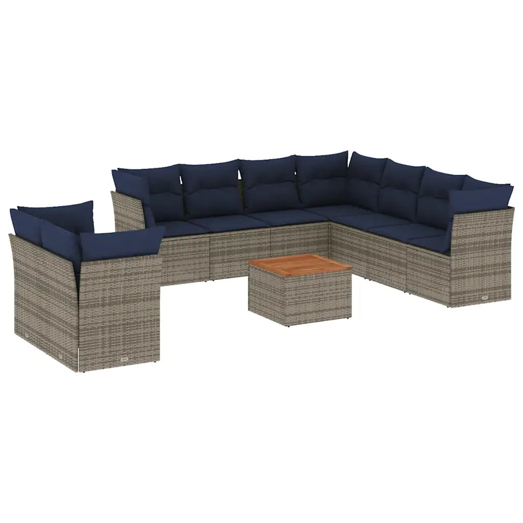 Set Divani da Giardino 10 pz con Cuscini in Polyrattan Grigio 3256047