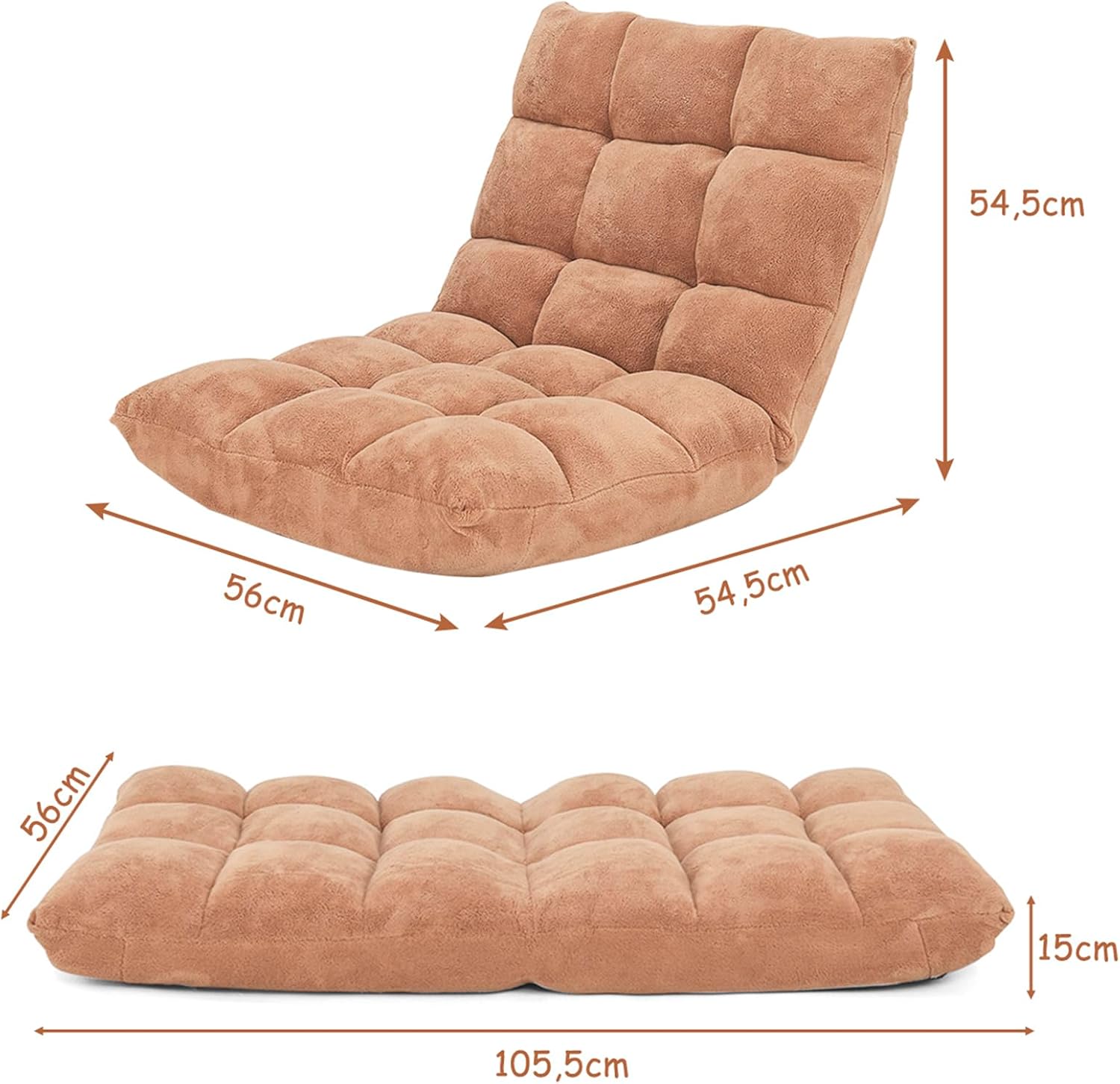 Sedia da Pavimento, Sedia Imbottita Regolabile in 14 Posizioni, Poltrona Salotto per Relax, Yoga, Lettura (Beige)