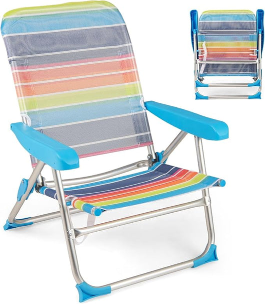 Set di 2 Sedie da Spiaggia, Sedia da Picnic Pieghevole con Braccioli, Schienale Regolabile a 4 Posizioni, Poltrona da in Alluminio Portatile per Pesca, Campeggio (64 cm x 64 cm x 83 cm)