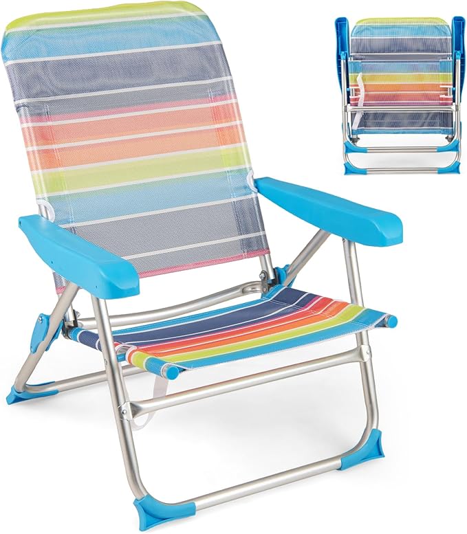 Set di 2 Sedie da Spiaggia, Sedia da Picnic Pieghevole con Braccioli, Schienale Regolabile a 4 Posizioni, Poltrona da in Alluminio Portatile per Pesca, Campeggio (64 cm x 64 cm x 83 cm)