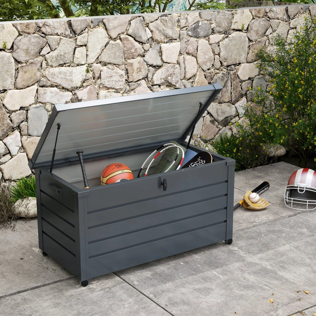 Baule da Esterno da 311L con Serratura e 2 Maniglie 120x62x66 cm in Acciaio Zincato Grigio Scuro