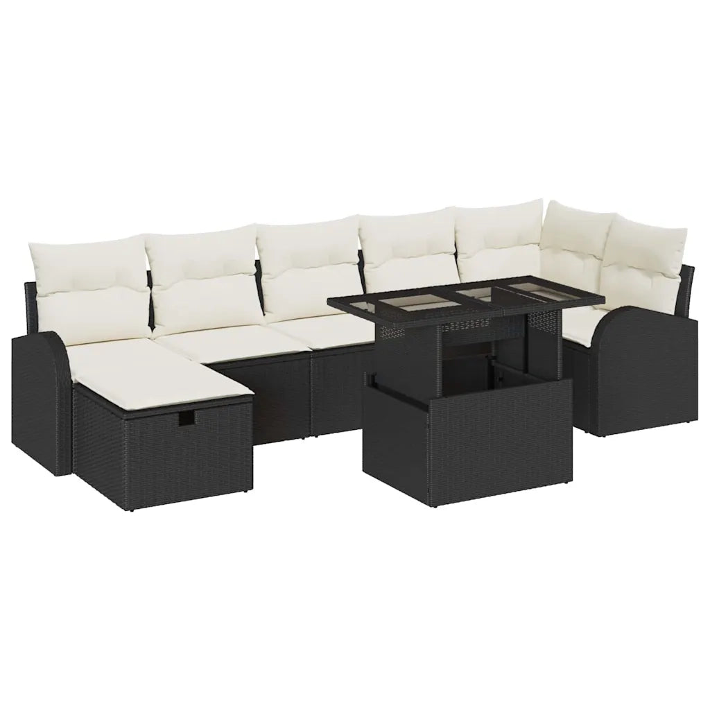 Set Divano da Giardino con cuscino 8 pcs Nero Poly Rattan
