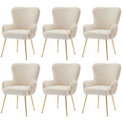 Set di 6 sedie da pranzo con braccioli supporto lombare e piedini regolabili in velluto beige e oro