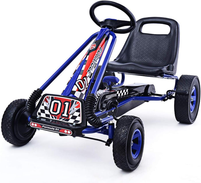Go Kart a Pedali per Bambini, con Sedile Regolabile e Freno a Mano, Go Kart Veicolo per Bambini 3-8 Anni, Portata Massima 30 kg (Blu)