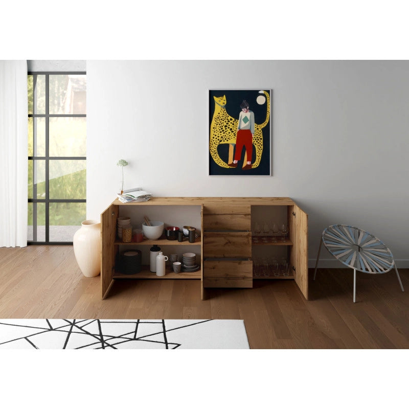 Madia moderna 3 ante/3 cassetti 200x40x83,5 cm Elios - Quercia Natura
