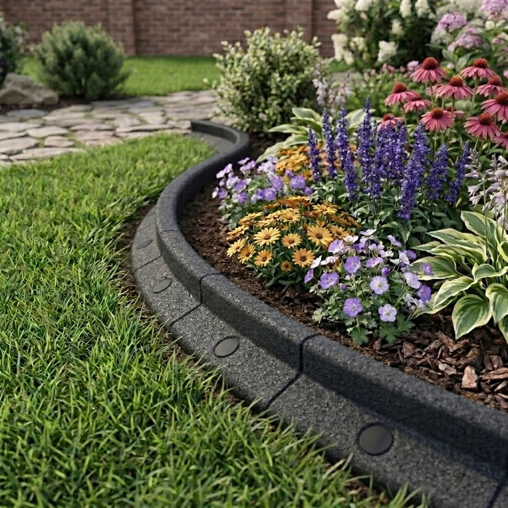 Bordura Flessibile da Giardino 10 x 1,2 m Nero con Martello in Gomma
