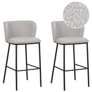 Set di 2 sedie da bar Rivestimento in bouclé grigio Gambe in metallo nero Sgabelli senza braccio Schienale curvo Sala da pranzo moderna Cucina