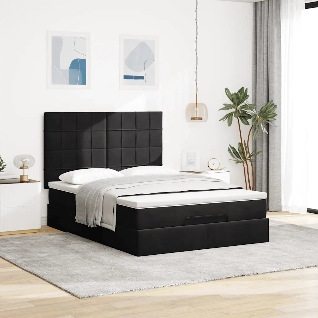 Struttura Letto Pouf con Materassi Nero 140x190 cm in Velluto 3314320